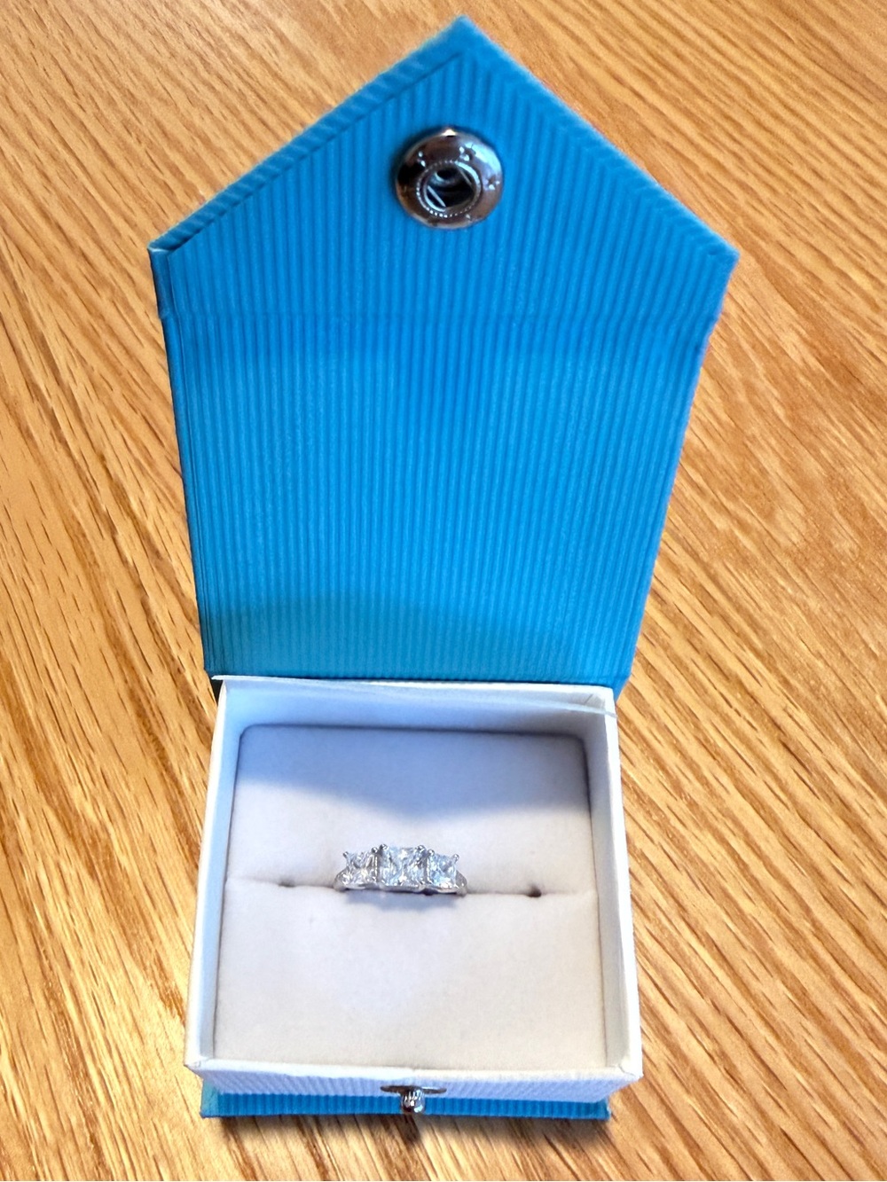 925 Sterling Silver Princess Cut CZ Three Stone Ring Size 5